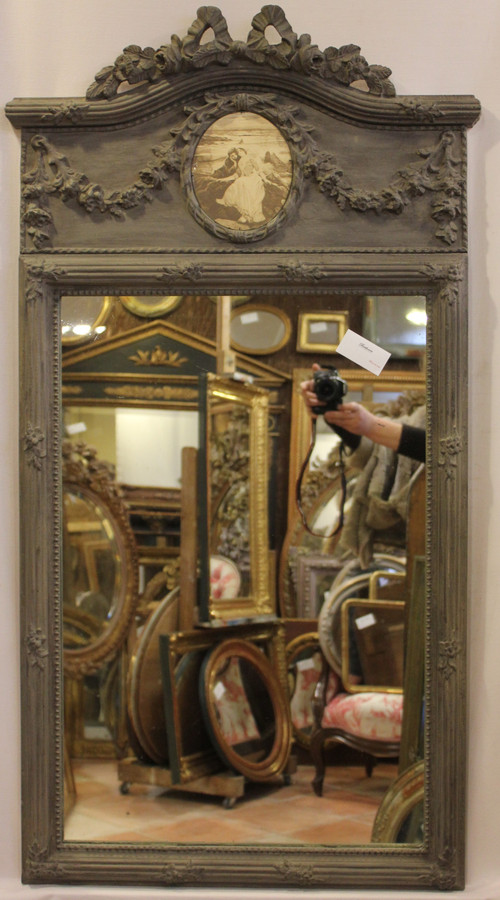 old mirror, Trumeau Louis XVI Style, Gray Tone Patina 68 X 125 Cm