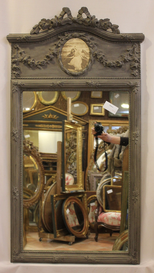 old mirror, Trumeau Louis XVI Style, Gray Tone Patina 68 X 125 Cm