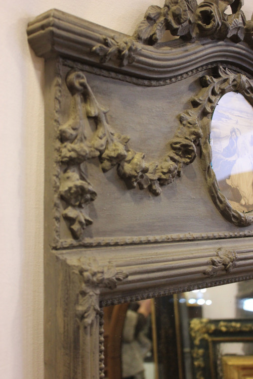 old mirror, Trumeau Louis XVI Style, Gray Tone Patina 68 X 125 Cm