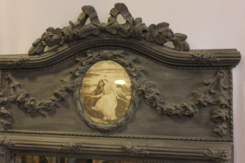 old mirror, Trumeau Louis XVI Style, Gray Tone Patina 68 X 125 Cm