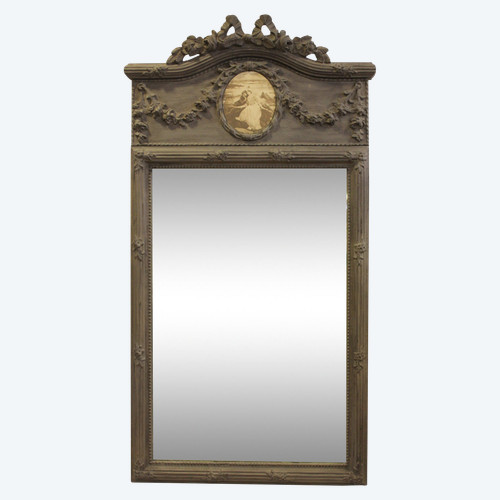 old mirror, Trumeau Louis XVI Style, Gray Tone Patina 68 X 125 Cm