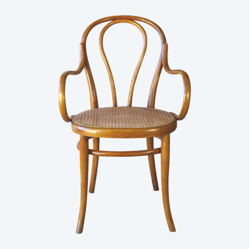 Thonet N°18 Sessel, ca. 1875, helles Walnussholz, neues Geflecht