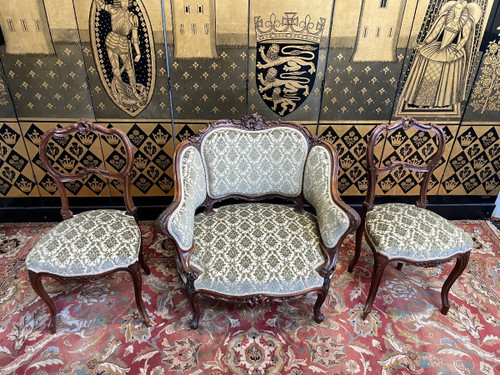 Armchair - Louis XV Style Bergère And Pair Of Chairs