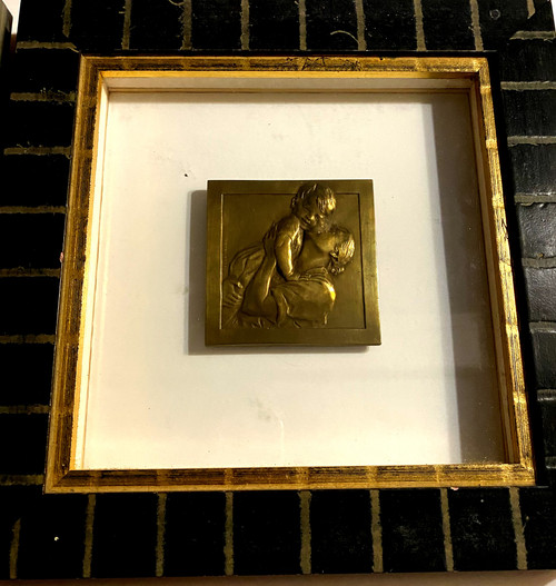 deux médailles en bronze art déco , montées sous verre en pendant dans un beau cadre carré