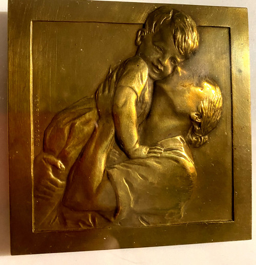 deux médailles en bronze art déco , montées sous verre en pendant dans un beau cadre carré