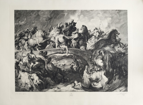 Etching The Battle Of The Amazons Engraving After Rubens By Louis Greuse Old Print