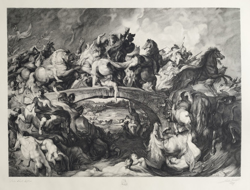 Etching The Battle Of The Amazons Engraving After Rubens By Louis Greuse Old Print