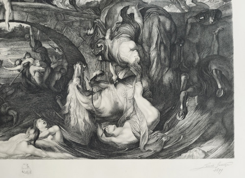 Etching The Battle Of The Amazons Engraving After Rubens By Louis Greuse Old Print