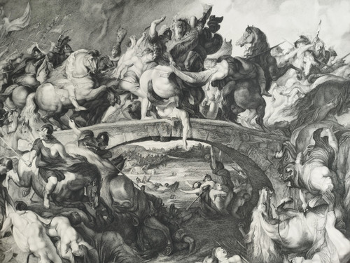 Etching The Battle Of The Amazons Engraving After Rubens By Louis Greuse Old Print