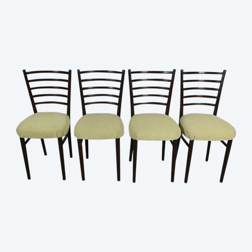 Suite of 4 Scandinavian Chairs in Stained Wood – 1960