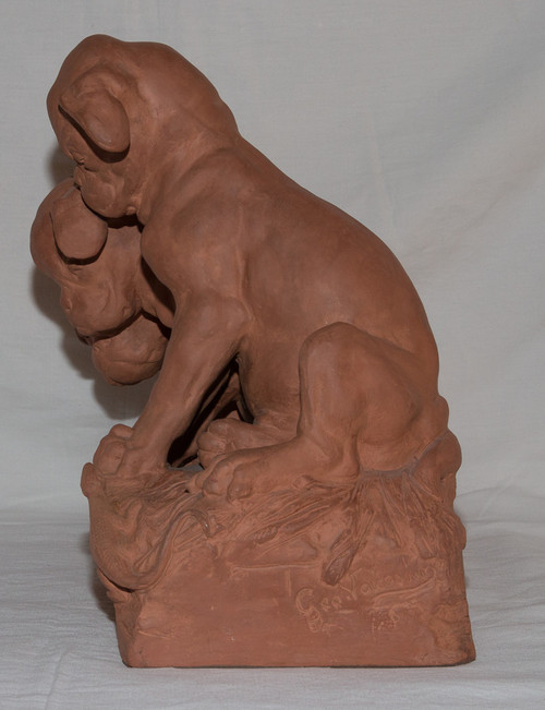 "Tre Cuccioli" in terracotta Firmato Georges Lucien Vacossin Inizio del XX secolo