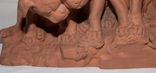 "Tre Cuccioli" in terracotta Firmato Georges Lucien Vacossin Inizio del XX secolo