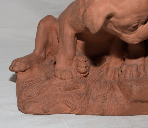 "Tre Cuccioli" in terracotta Firmato Georges Lucien Vacossin Inizio del XX secolo