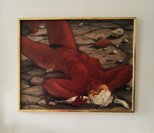 Louis Foujols Gemälde Öl auf Leinwand Liegender Akt 1976