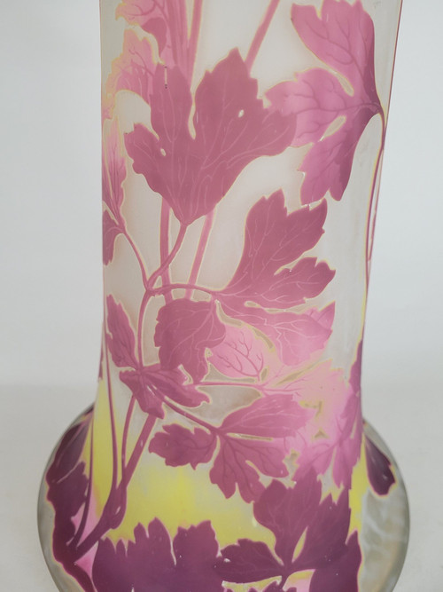 Large Vase With columbines, E Gallé, Art Nouveau