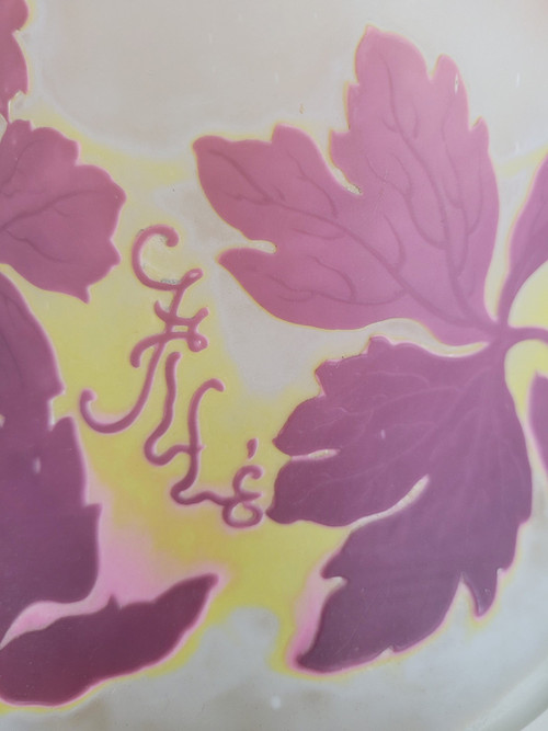 Large Vase With columbines, E Gallé, Art Nouveau