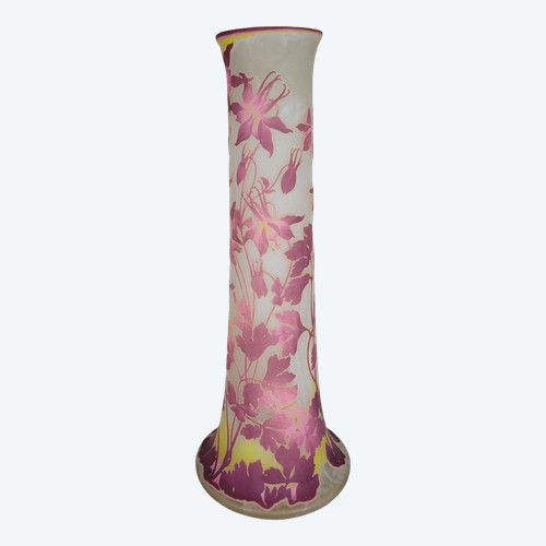 Large Vase With columbines, E Gallé, Art Nouveau