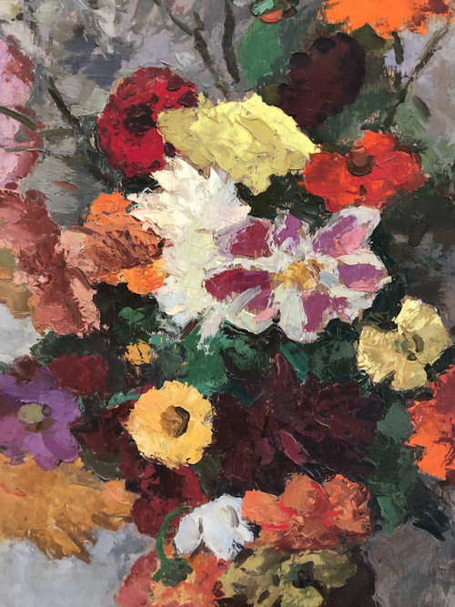 Frederic Deshayes Öl auf Tafel Blumen