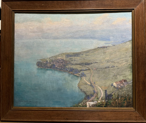 André Engel (1880-1942) - Ecole Suisse, Vue Aérienne Du Lac Léman, 1913