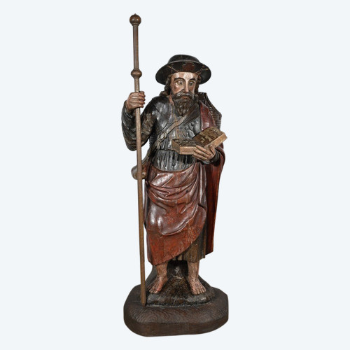 Importante Sculpture de Saint Jacques en Chêne Polychromé – XVIIIe