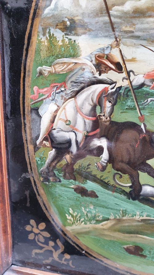 Büffeljagd, unter Glas fixiert, indo-portugiesisch/philippinisch? 18. Jahrhundert