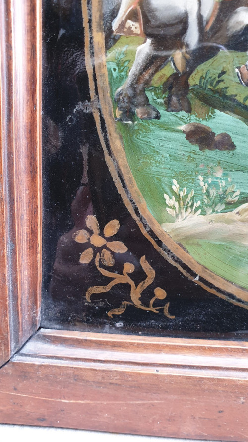 Büffeljagd, unter Glas fixiert, indo-portugiesisch/philippinisch? 18. Jahrhundert