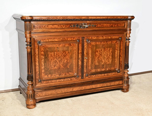 Buffet Commode en Loupe d’Amboine et Palissandre, style Louis XVI – 2ème Partie XIXe