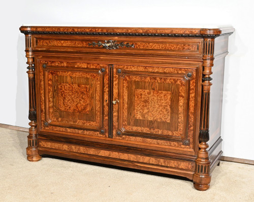 Buffet Commode en Loupe d’Amboine et Palissandre, style Louis XVI – 2ème Partie XIXe