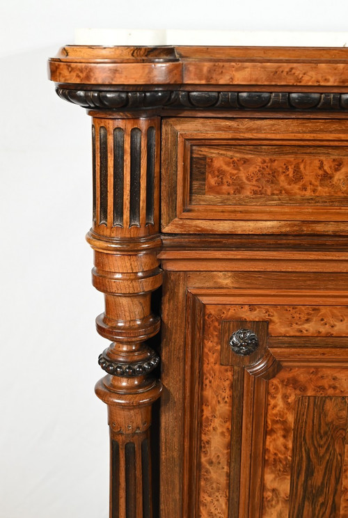 Buffet Commode en Loupe d’Amboine et Palissandre, style Louis XVI – 2ème Partie XIXe