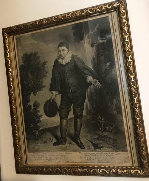 Full-length portrait of the actor Raymond Poisson in the role of Crispin, etching, 17th century