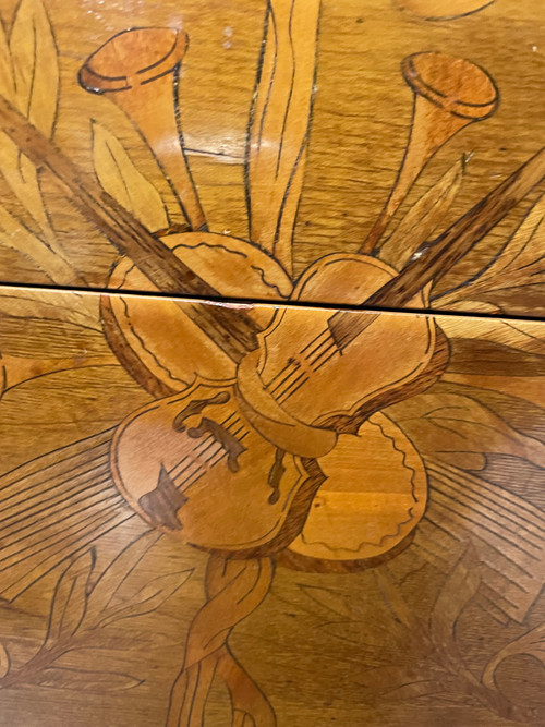 Transition Style Commode In Marquetry With Musical Instruments