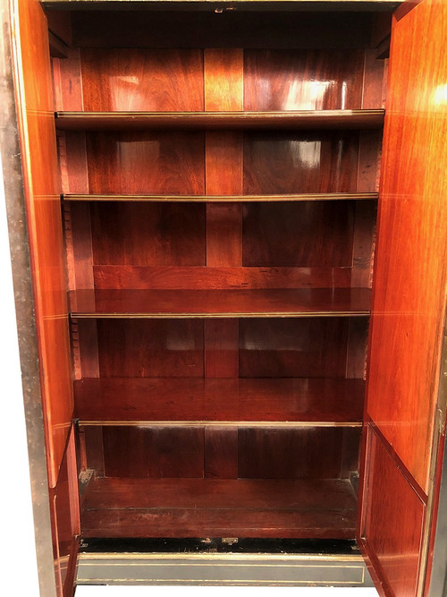 Libreria Napoleone III, legno annerito con intarsi in ottone, avorio e madreperla