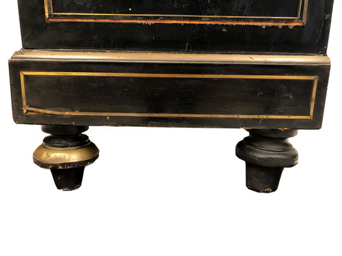Libreria Napoleone III, legno annerito con intarsi in ottone, avorio e madreperla
