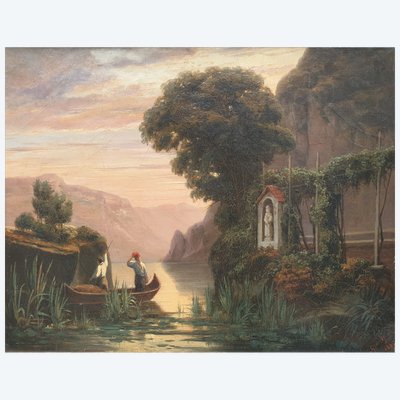 Jean-Charles GRANDJEAN - Pescatori su un lago in Italia