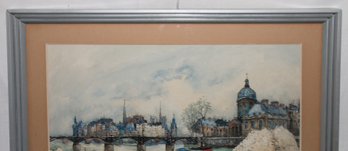 Watercolor "Le Pont Des Arts" Paris, Signed Frank Will 1929