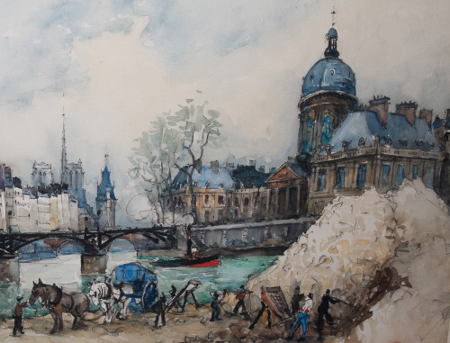 Watercolor "Le Pont Des Arts" Paris, Signed Frank Will 1929