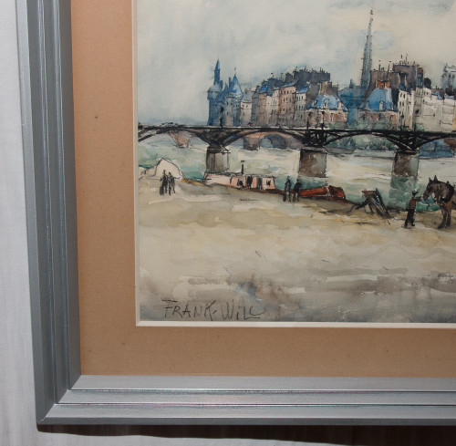 Watercolor "Le Pont Des Arts" Paris, Signed Frank Will 1929
