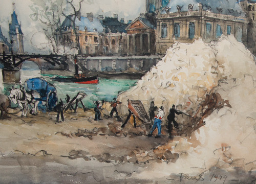 Watercolor "Le Pont Des Arts" Paris, Signed Frank Will 1929