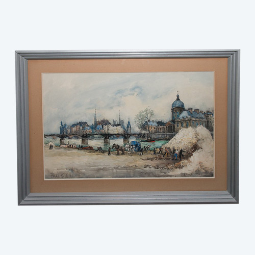 Watercolor "Le Pont Des Arts" Paris, Signed Frank Will 1929