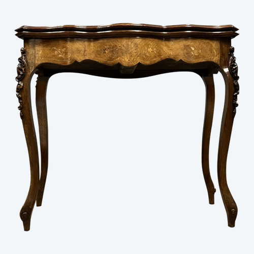 table a jeux style Louis XV en marqueterie vers 1850