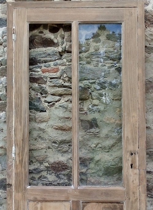 Porta d'ingresso a doppio vetro in rovere antico con telaio pronto per il montaggio