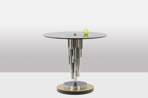Chromed metal "organ" pedestal table. Circa 1970.