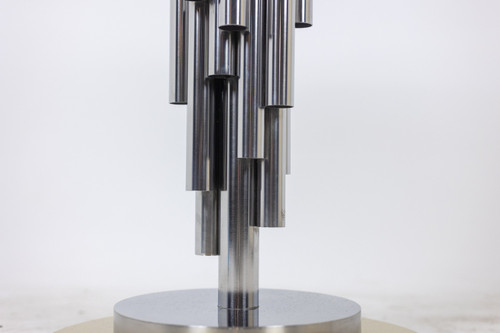 Chromed metal "organ" pedestal table. Circa 1970.