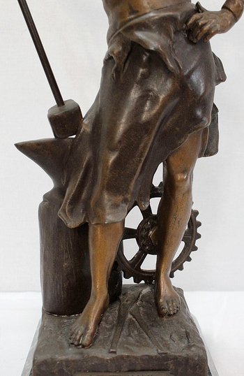 Bronze with Brown and Golden Patina, "Le Travail", by Rousseau - Beginning of the 20th century