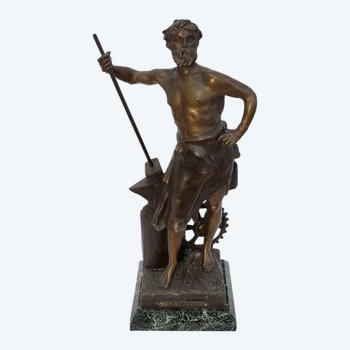 Bronze with Brown and Golden Patina, "Le Travail", by Rousseau - Beginning of the 20th century