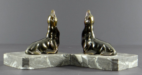 France, Années 1930/1950, Paire De Serre-livres En Fonte D’art Figurant Des Otaries.