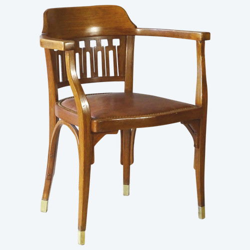 Fauteuil bois courbé N°714 par KOHN design Gustave Siegel 1910 no Thonet assise cuir
