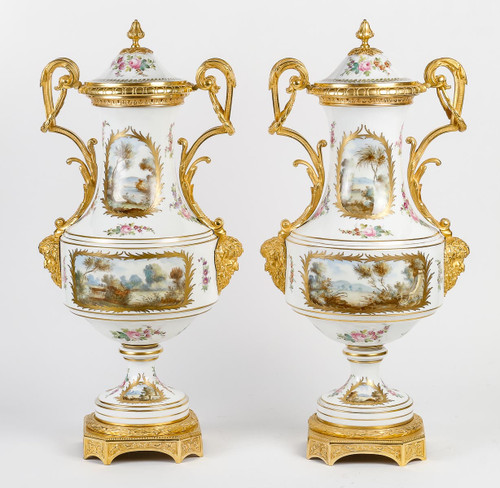 A large pair of 19th century sèvres porcelain vases