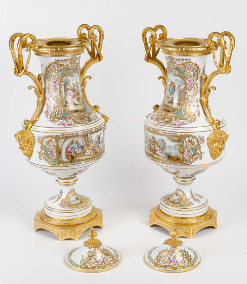 A large pair of 19th century sèvres porcelain vases