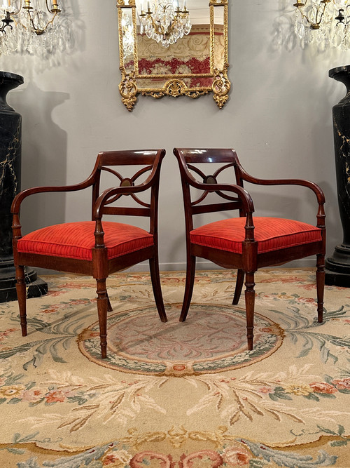 Maurice Hirch Maison Jansen, Coppia di poltrone in mogano stampate XX secolo